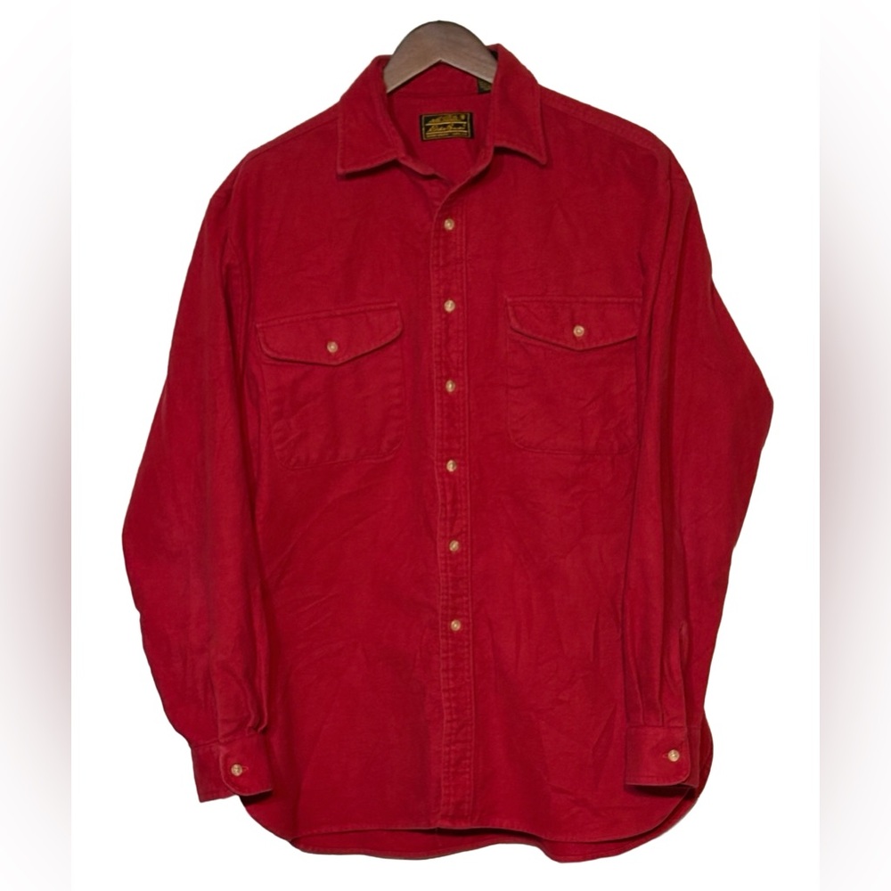 🔥 Vintage Eddie Bauer Red Brushed Cotton Shirt Men’s L • Classic Outdoors